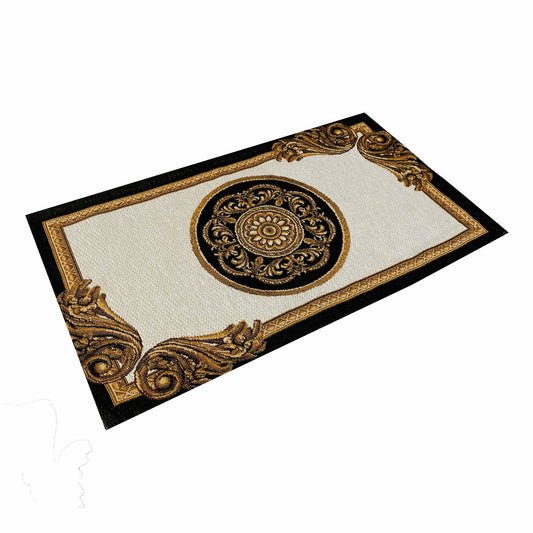 Baroque Style Tapestry Placemat With Medallion Pattern. White Cotton Golden Circle Napkin, Luxury Kitchen, Living Room Home Decor.