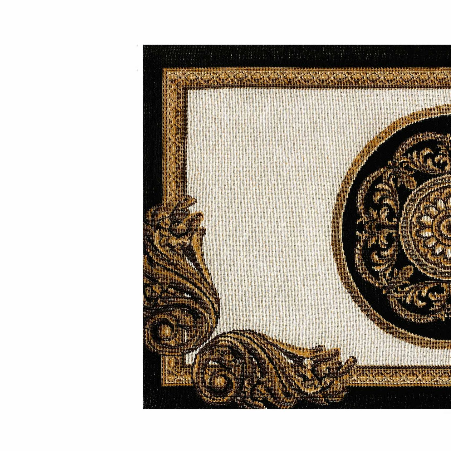 Baroque Style Tapestry Placemat With Medallion Pattern. White Cotton Golden Circle Napkin, Luxury Kitchen, Living Room Home Decor.