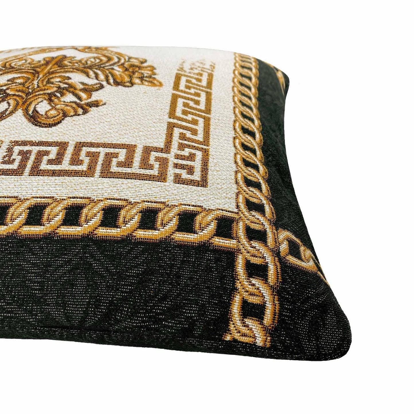 Baroque Style Tapestry Pillowcase With Golden Chains Pattern. White, Gold And Black Cotton Pillow Cover, Luxury Textile, Home Decor.