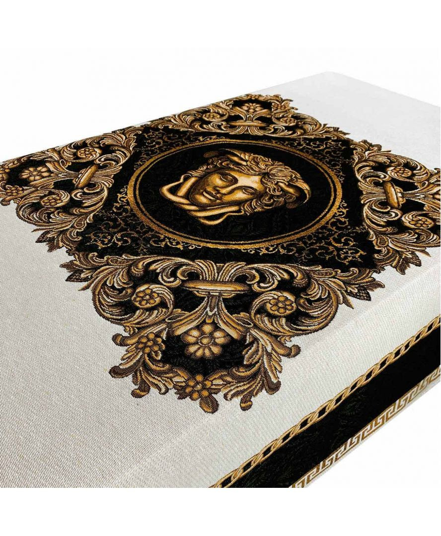 Baroque Style Tapestry Tablecloth With Gold Head Pattern. Luxury Home Decor, Living Room Textile, Gift Idea For Friends