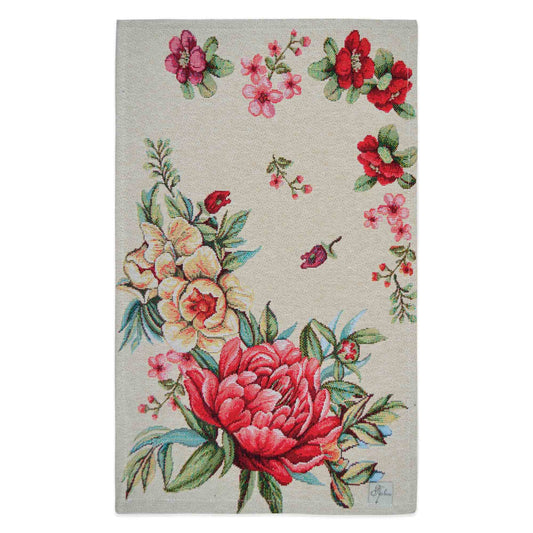 Beige Tapestry Placemat With Big Flowers Pattern. Festive Kitchen, Living Room Textile Set, Housewarming Present Idea.