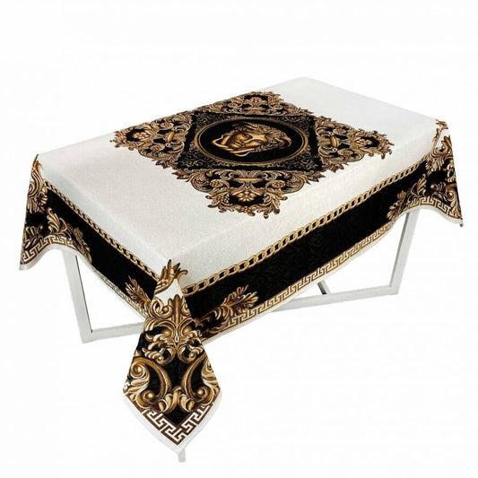 Baroque Style Tapestry Tablecloth With Gold Head Pattern. Luxury Home Decor, Living Room Textile, Gift Idea For Friends